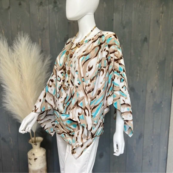 🛑 𝙎𝙊𝙇𝘿 𝙊𝙐𝙏 🛑  𝘾𝙝𝙞𝙘𝙤'𝙨 Travelers Collection Women’s Kimono Style Blouse Size 1 - Picture 6 of 13